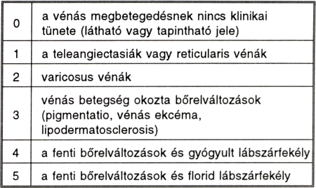 Az alsó végtag krónikus vénás elégtelenségének klasszifikációja és a súlyosság mértékének megállapítása